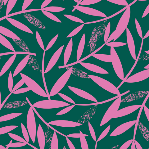 Pink and green foliage pattern for textile printing