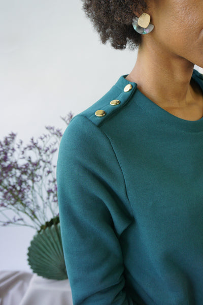 The sweater and its button placket